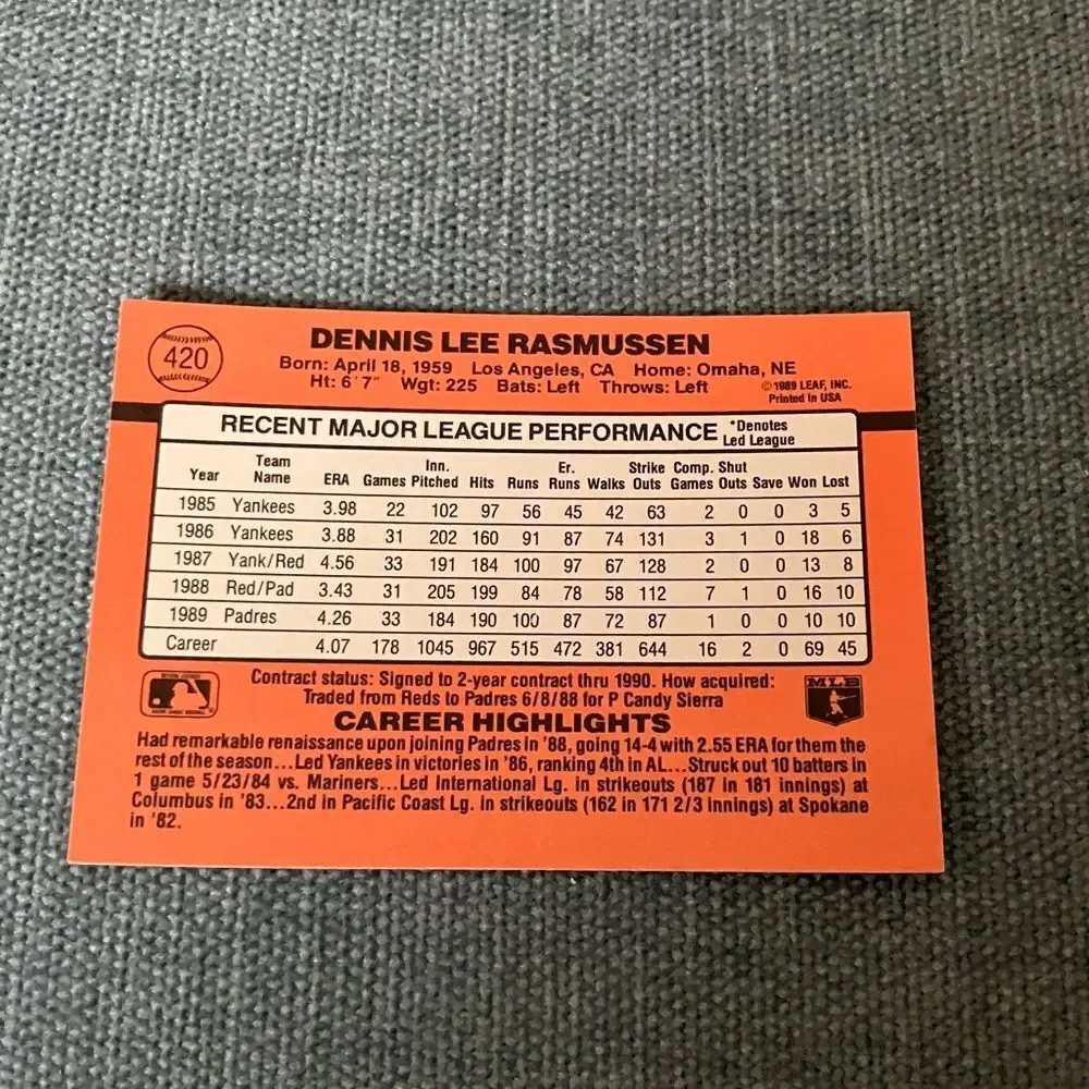 1990 Donruss San Diego Padres Baseball Card Trading Card